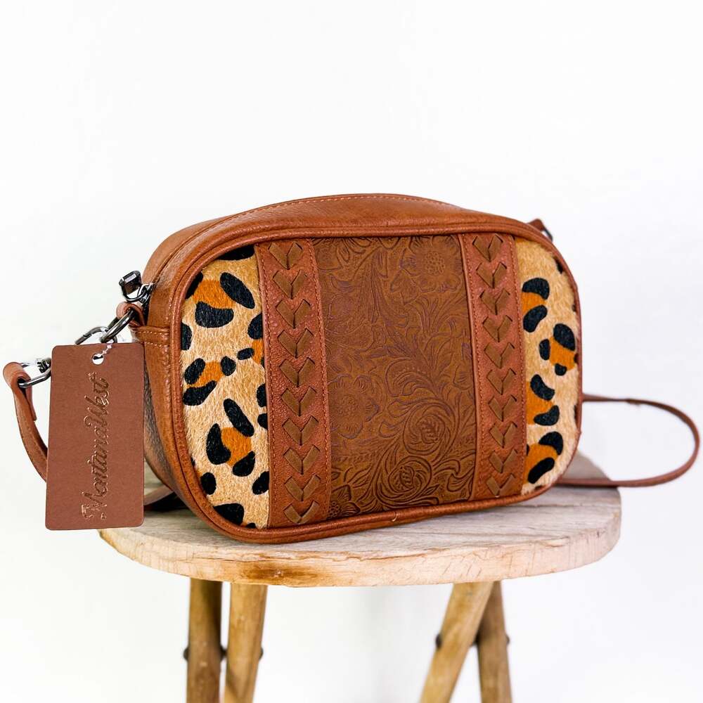 Western Indie Festival Faux Leather Tooled Crossbody Bag Animal Braided NWT